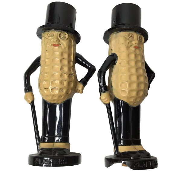 VTG MR PEANUT Planters Salt & Pepper Shakers Plastic Top Hat Mascot Retro 4" USA - Picture 1 of 5